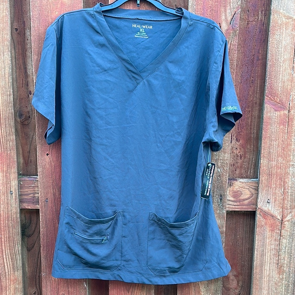 Heal Wear Stain Resistant V Neck Scrub Top Slate Blue Gray Medical Uniform XL